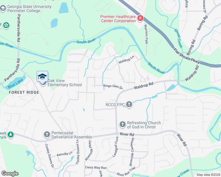 map of restaurants, bars, coffee shops, grocery stores, and more near 3167 Kings Glen Drive in Decatur