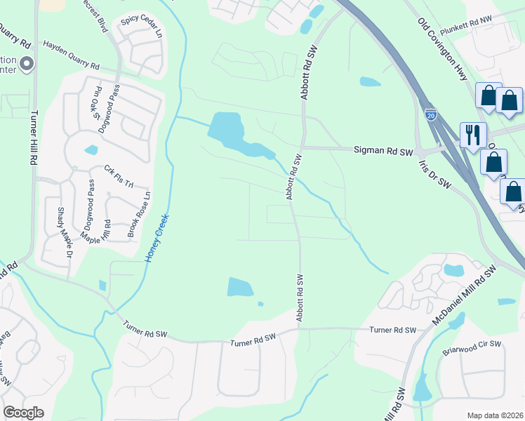 map of restaurants, bars, coffee shops, grocery stores, and more near 435 Center Circle Southwest in Conyers