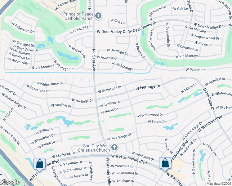 map of restaurants, bars, coffee shops, grocery stores, and more near 14804 West Heritage Drive in Sun City West