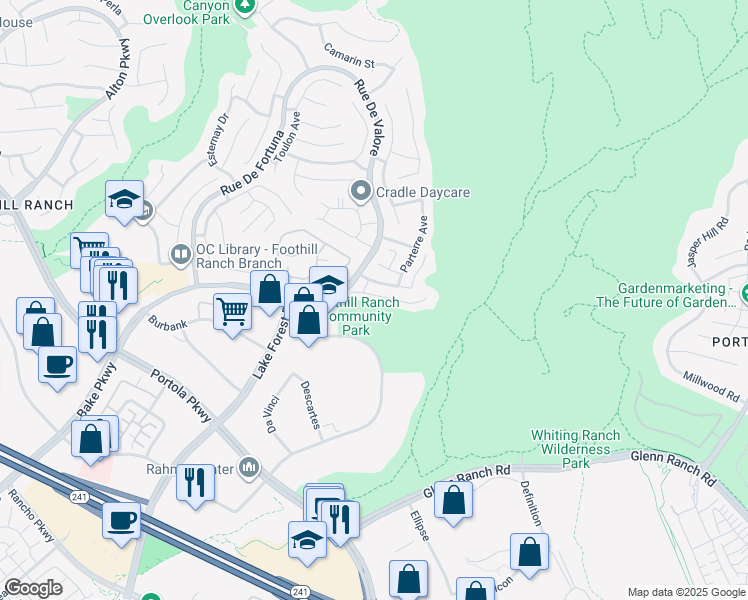 map of restaurants, bars, coffee shops, grocery stores, and more near 14 Balustrade Place in Lake Forest