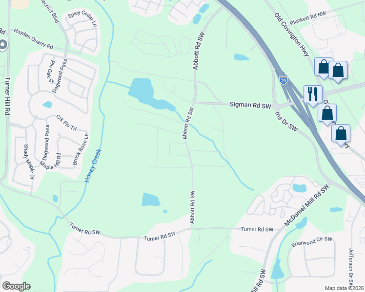 map of restaurants, bars, coffee shops, grocery stores, and more near 460 Center Circle Southwest in Conyers