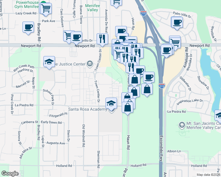 map of restaurants, bars, coffee shops, grocery stores, and more near 30381 Village Terrace Drive in Menifee
