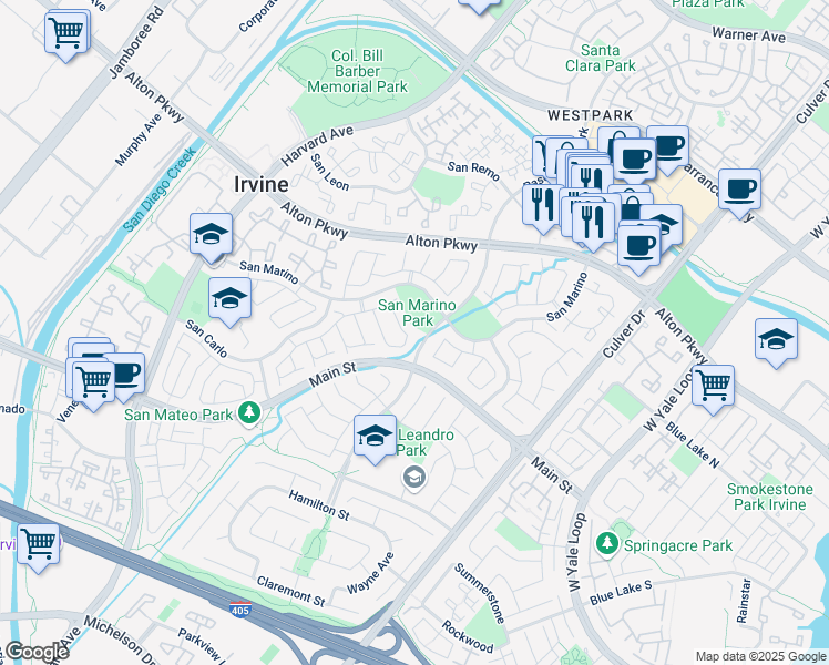 map of restaurants, bars, coffee shops, grocery stores, and more near 24 Bahia in Irvine