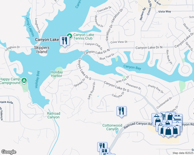 map of restaurants, bars, coffee shops, grocery stores, and more near 22590 Canyon Lake Drive South in Canyon Lake