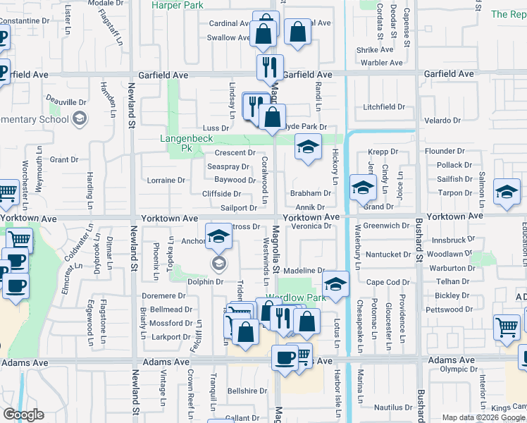 map of restaurants, bars, coffee shops, grocery stores, and more near 8941 Albatross Drive in Huntington Beach