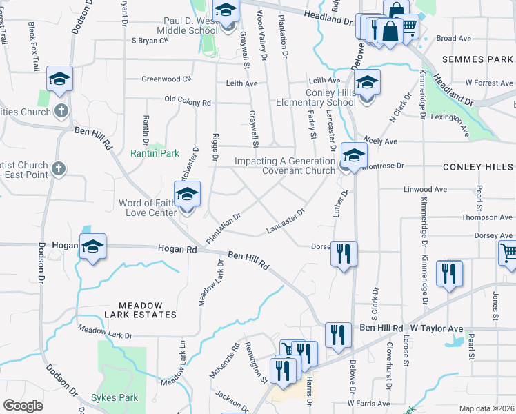 map of restaurants, bars, coffee shops, grocery stores, and more near 2268 Dorsey Avenue in Atlanta