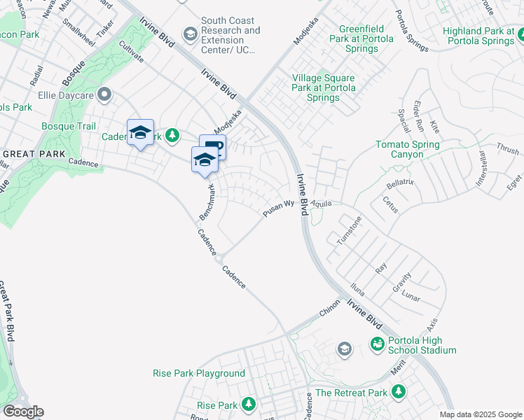 map of restaurants, bars, coffee shops, grocery stores, and more near 129 Sculpture in Irvine