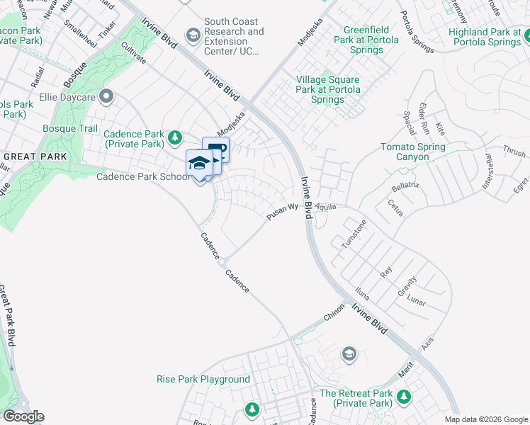 map of restaurants, bars, coffee shops, grocery stores, and more near 129 Sculpture in Irvine