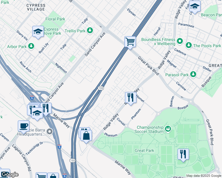 map of restaurants, bars, coffee shops, grocery stores, and more near 195 Augustine in Irvine