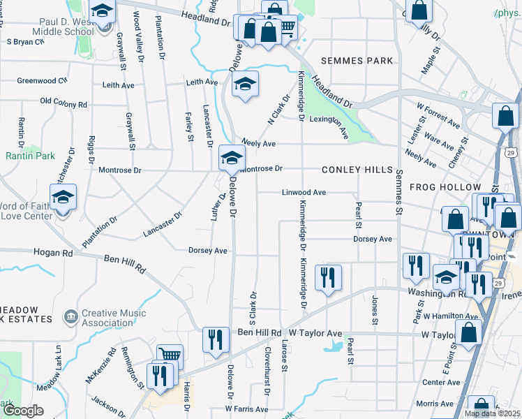 map of restaurants, bars, coffee shops, grocery stores, and more near 2772 South Clark Drive in East Point