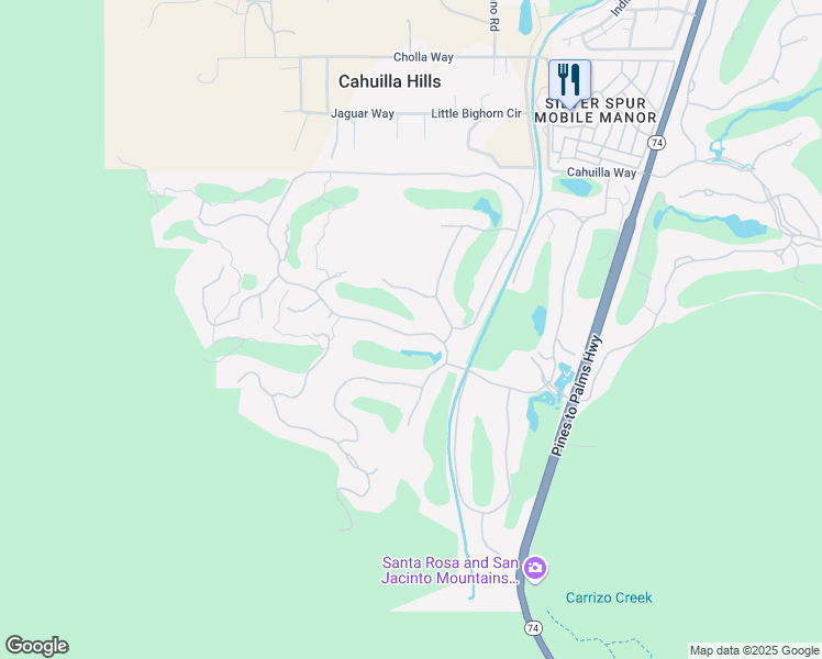 map of restaurants, bars, coffee shops, grocery stores, and more near 108 Netas Drive in Palm Desert