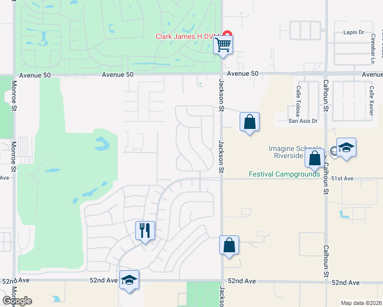 map of restaurants, bars, coffee shops, grocery stores, and more near 50735 Harps Canyon Drive in Indio