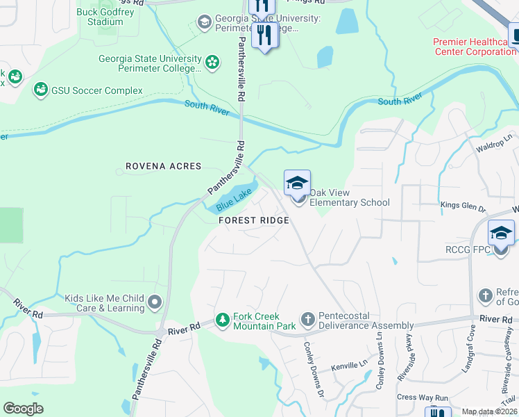 map of restaurants, bars, coffee shops, grocery stores, and more near 3575 Oakvale Road in Decatur