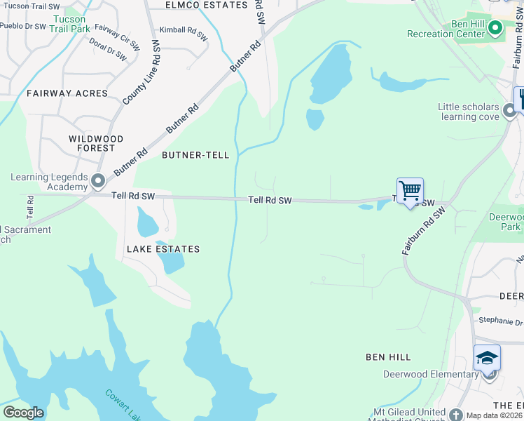 map of restaurants, bars, coffee shops, grocery stores, and more near 2713 Riverpine Trail Southwest in Atlanta