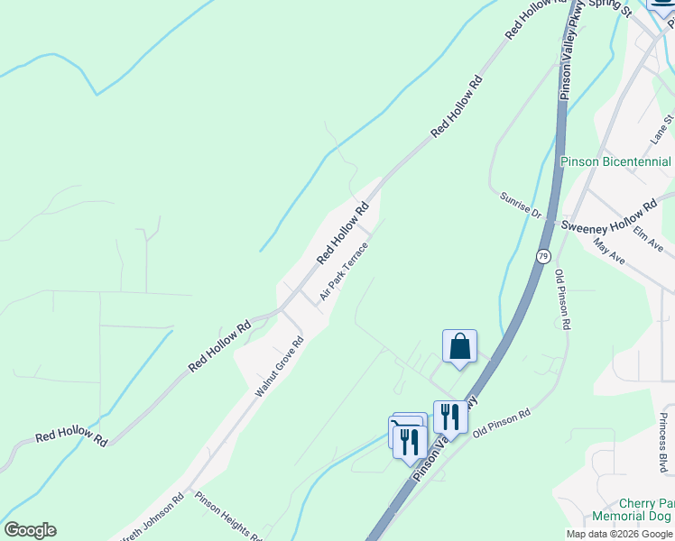 map of restaurants, bars, coffee shops, grocery stores, and more near 6027 Air Park Terrace in Birmingham
