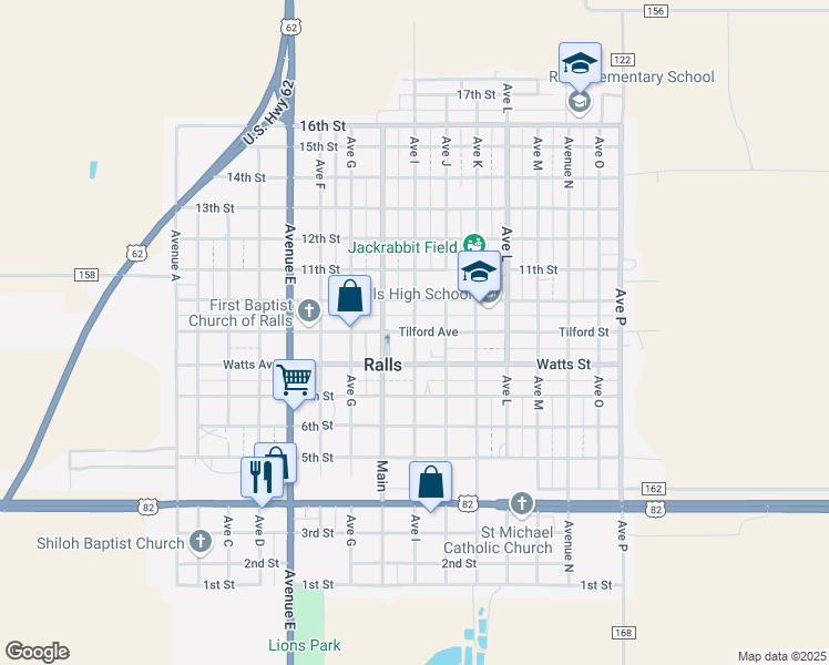map of restaurants, bars, coffee shops, grocery stores, and more near 810 Avenue I in Ralls