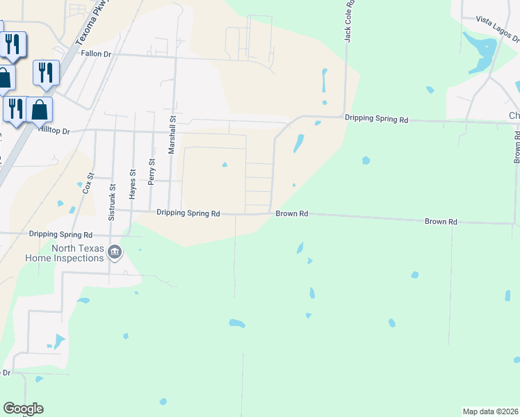 map of restaurants, bars, coffee shops, grocery stores, and more near 3590 Dripping Springs Road in Sherman