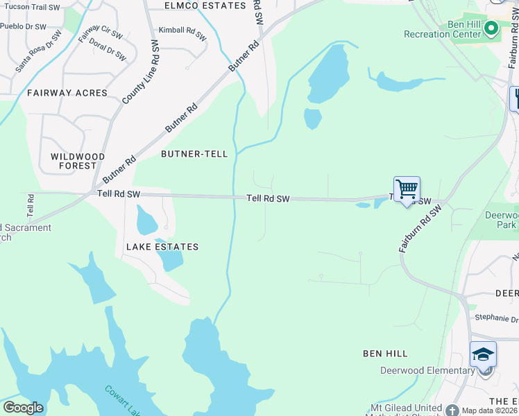 map of restaurants, bars, coffee shops, grocery stores, and more near 2713 Riverpine Trail Southwest in Atlanta