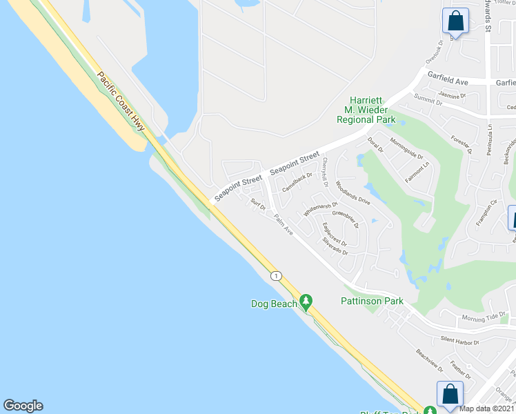 map of restaurants, bars, coffee shops, grocery stores, and more near 6242 Surfboard Circle in Huntington Beach