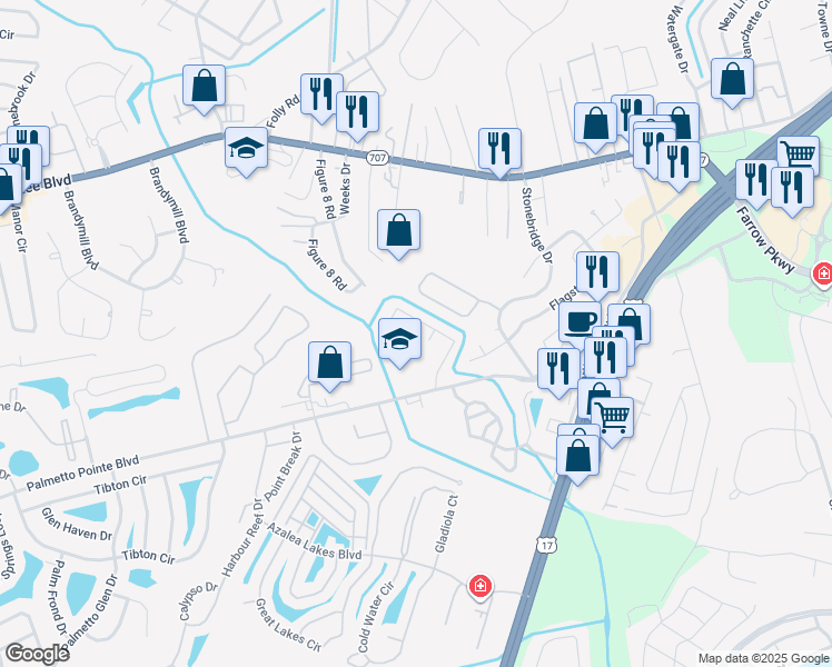map of restaurants, bars, coffee shops, grocery stores, and more near 310 Kings Drive in Myrtle Beach