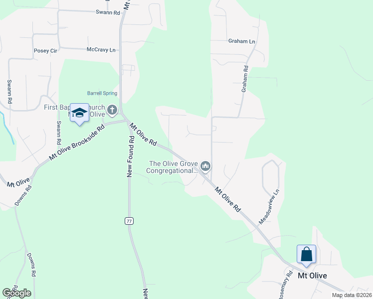 map of restaurants, bars, coffee shops, grocery stores, and more near 3089 Mount Olive Road in Mount Olive