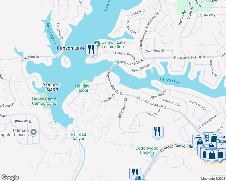 map of restaurants, bars, coffee shops, grocery stores, and more near 22473 Canyon Lake Drive South in Canyon Lake