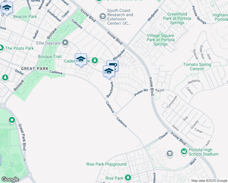 map of restaurants, bars, coffee shops, grocery stores, and more near 797 Benchmark in Irvine