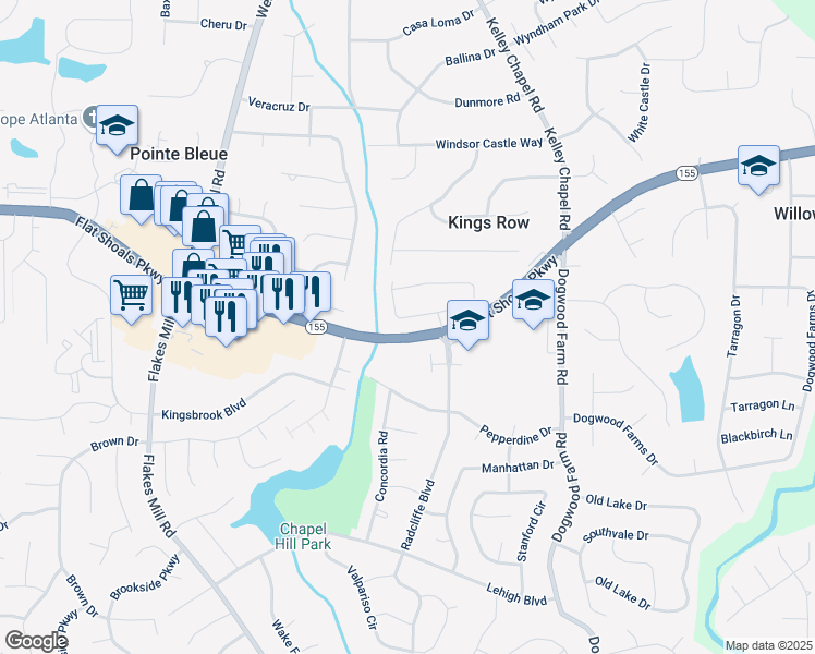 map of restaurants, bars, coffee shops, grocery stores, and more near 4093 Chapel Mill Bend in Decatur