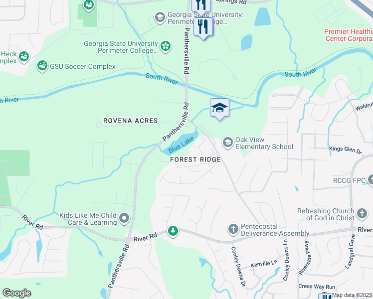 map of restaurants, bars, coffee shops, grocery stores, and more near 2841 Saratoga Lake View in Decatur