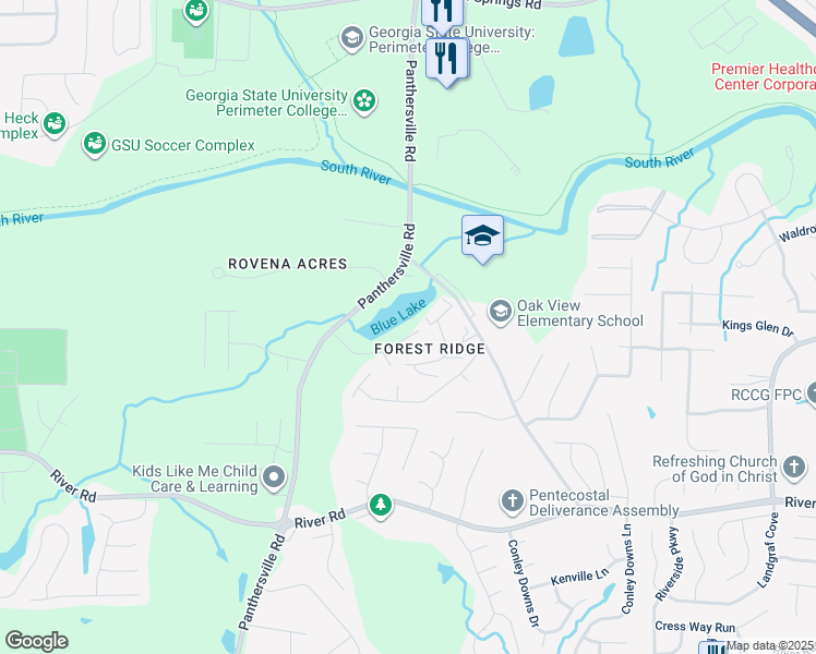 map of restaurants, bars, coffee shops, grocery stores, and more near 2841 Saratoga Lake View in Decatur