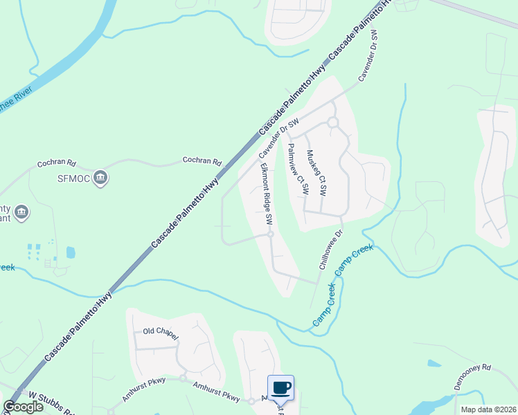 map of restaurants, bars, coffee shops, grocery stores, and more near 2754 Elkmont Ridge Southwest in Atlanta