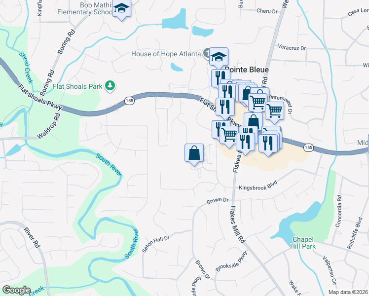 map of restaurants, bars, coffee shops, grocery stores, and more near 3612 Shepherds Path in Decatur