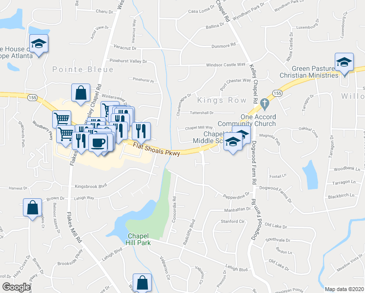 map of restaurants, bars, coffee shops, grocery stores, and more near 4087 Chapel Mill Bend in Decatur