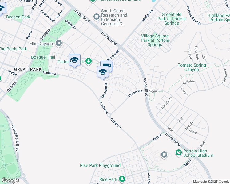 map of restaurants, bars, coffee shops, grocery stores, and more near 104 Sculpture in Irvine