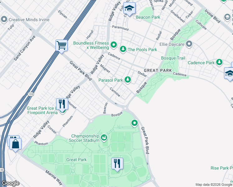 map of restaurants, bars, coffee shops, grocery stores, and more near 168 Carmine in Irvine