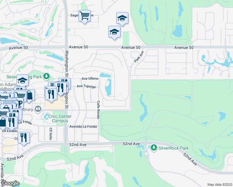 map of restaurants, bars, coffee shops, grocery stores, and more near 50640 Spyglass Hill Drive in La Quinta