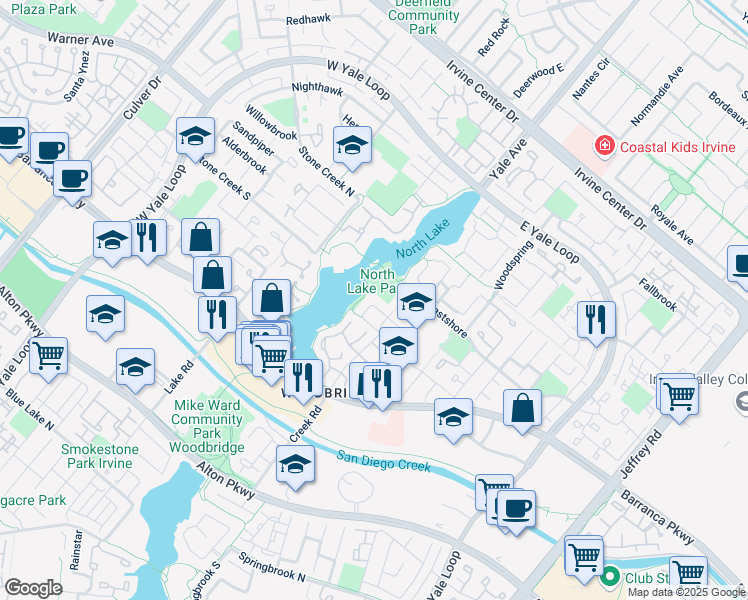 map of restaurants, bars, coffee shops, grocery stores, and more near 34 Coldbrook in Irvine