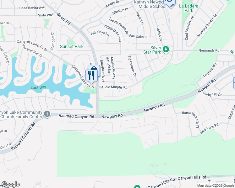 map of restaurants, bars, coffee shops, grocery stores, and more near 24485 Comanche Creek Drive in Menifee
