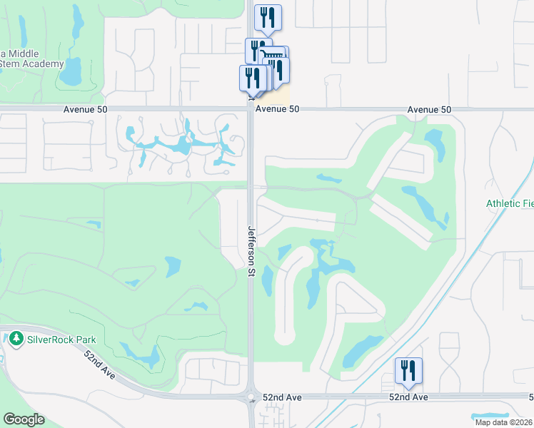map of restaurants, bars, coffee shops, grocery stores, and more near 80099 Vía Tesoro in La Quinta