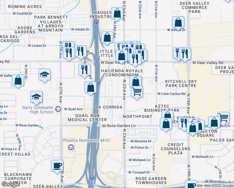 map of restaurants, bars, coffee shops, grocery stores, and more near 21239 North 24th Avenue in Phoenix