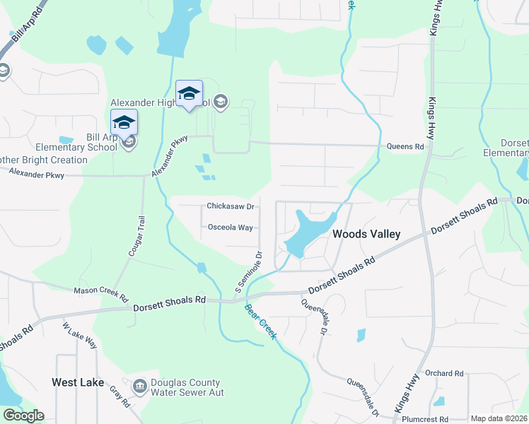map of restaurants, bars, coffee shops, grocery stores, and more near 4610 South Seminole Drive in Douglasville