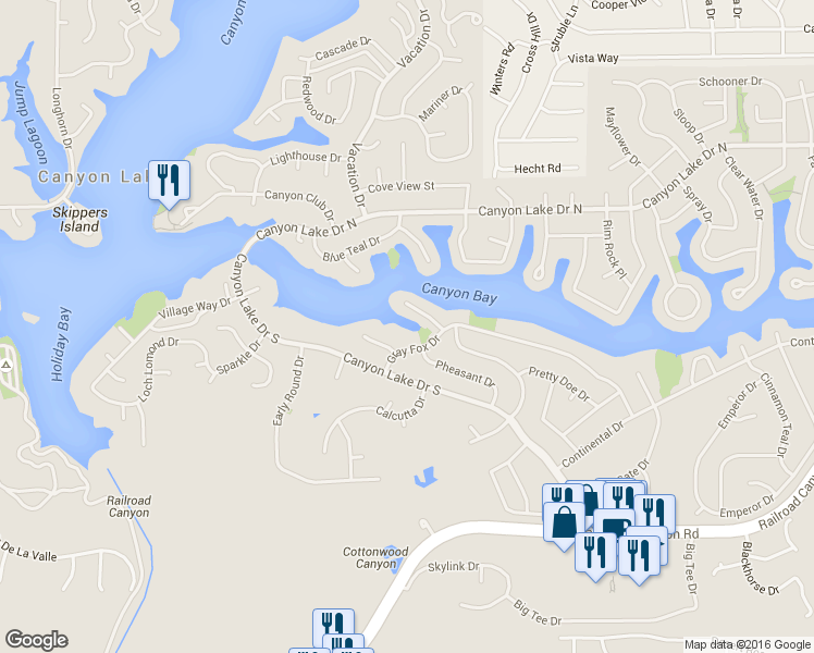map of restaurants, bars, coffee shops, grocery stores, and more near 22676 Gray Fox Dr in Canyon Lake