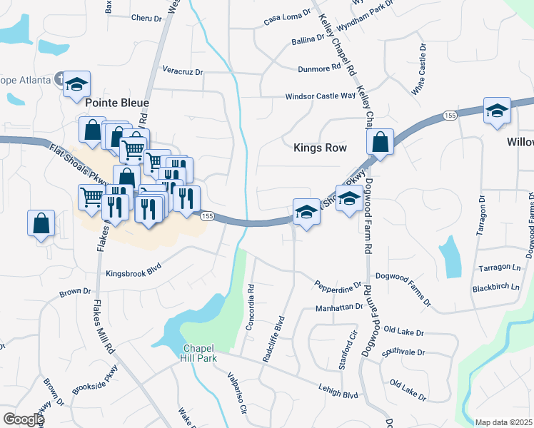 map of restaurants, bars, coffee shops, grocery stores, and more near 4093 Chapel Mill Bend in Decatur