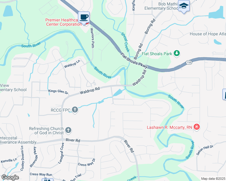 map of restaurants, bars, coffee shops, grocery stores, and more near 3728 Waldrop Hills Drive in Decatur