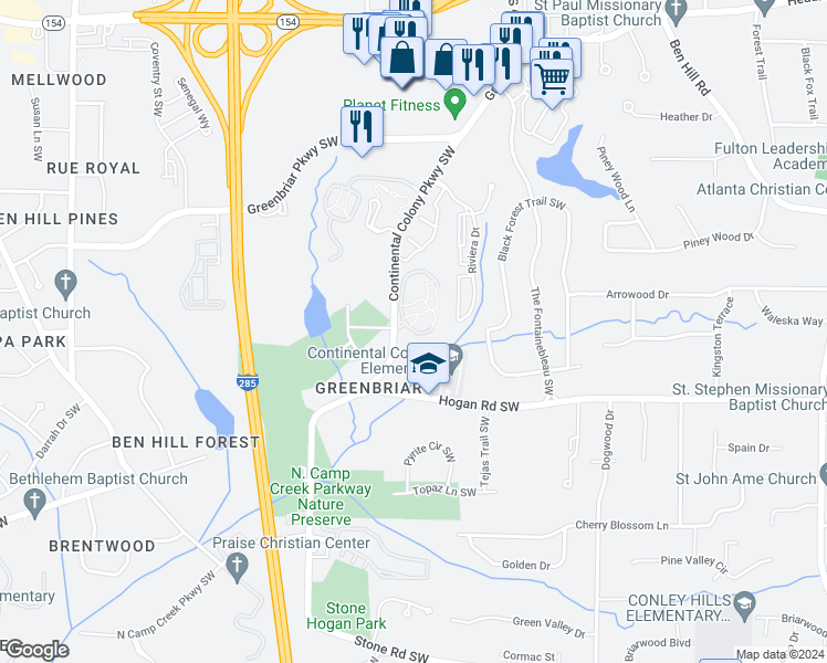 map of restaurants, bars, coffee shops, grocery stores, and more near Qls Meadows in Atlanta
