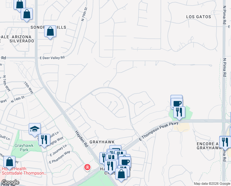 map of restaurants, bars, coffee shops, grocery stores, and more near 8079 East Windwood Lane in Scottsdale