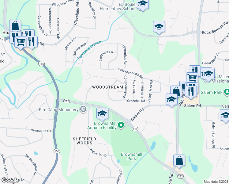 map of restaurants, bars, coffee shops, grocery stores, and more near 4953 Portsmouth Court in Lithonia