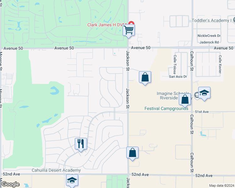 map of restaurants, bars, coffee shops, grocery stores, and more near 50795 Harps Canyon Drive in Indio