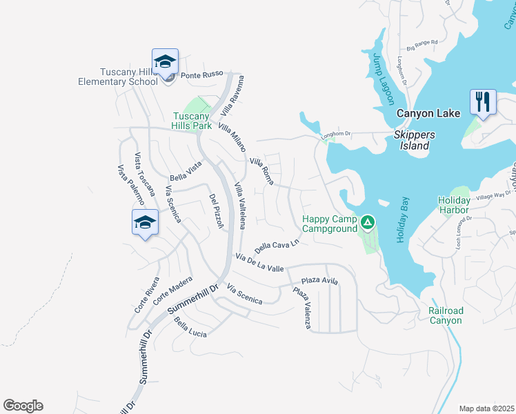 map of restaurants, bars, coffee shops, grocery stores, and more near 12 Via Palmieki Court in Lake Elsinore