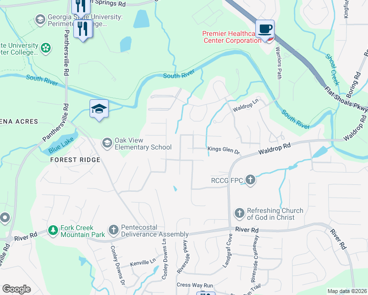 map of restaurants, bars, coffee shops, grocery stores, and more near 3023 Kings Glen Trail in Decatur
